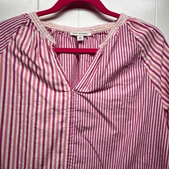 Free Assembly Striped Long Sleeve Ruffle Hem Womens Cotton Top Size XL Pullover - Picture 3 of 11